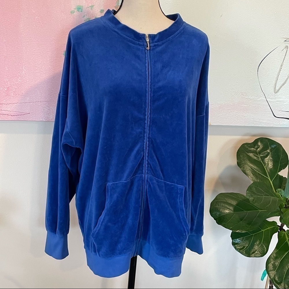 Juicy Couture Black Label Velour Track Jacket Sz M Blue Zip-Up J-Zipper
